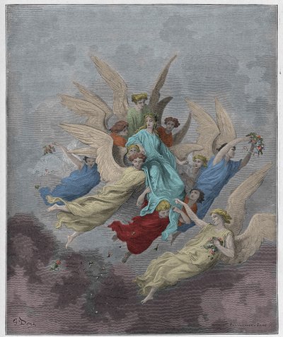 Purgatorio, Canto 30: Beatrice among the angels (illustration from The Divine Comedy) by Gustave after Dore